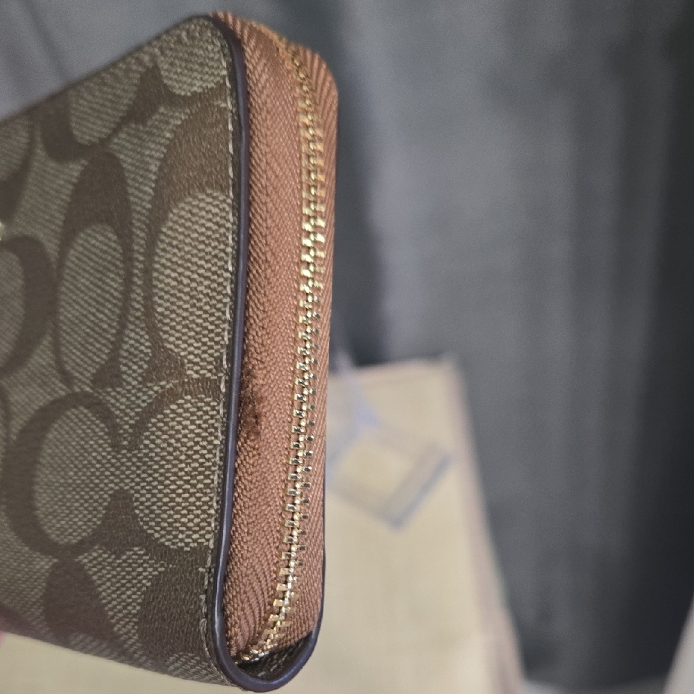Coach Tan/Brown Signature Zip Wallet Wristlet - Picture 3 of 16
